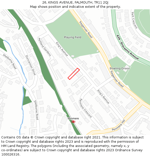 26, KINGS AVENUE, FALMOUTH, TR11 2QJ: Location map and indicative extent of plot
