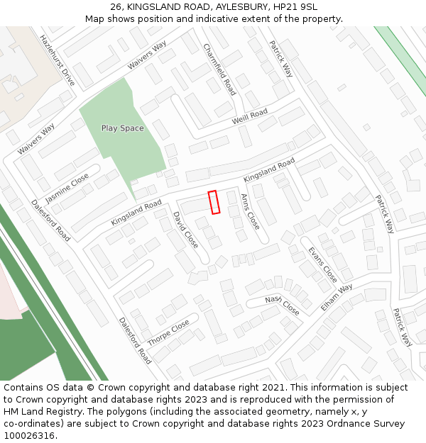 26, KINGSLAND ROAD, AYLESBURY, HP21 9SL: Location map and indicative extent of plot