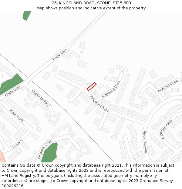 26, KINGSLAND ROAD, STONE, ST15 8FB: Location map and indicative extent of plot