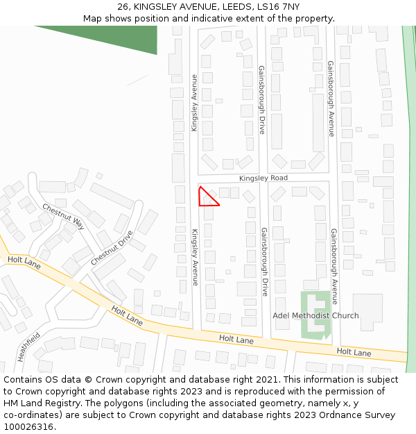 26, KINGSLEY AVENUE, LEEDS, LS16 7NY: Location map and indicative extent of plot