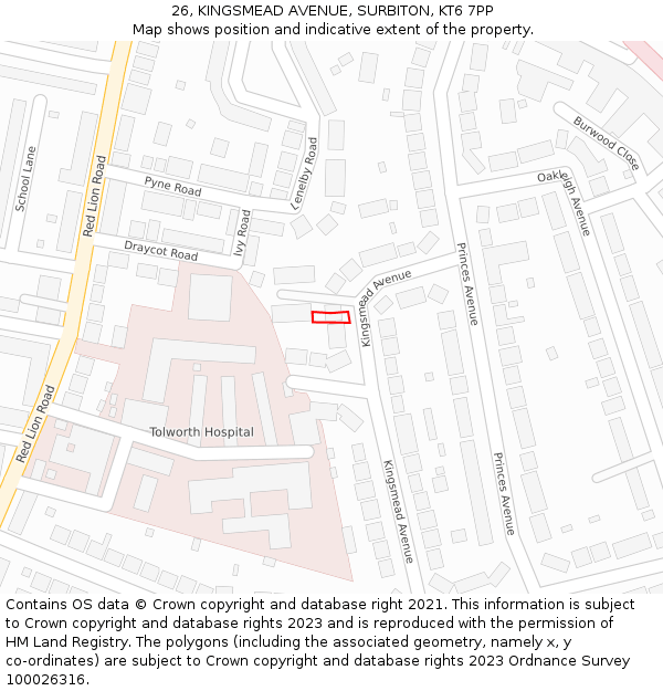 26, KINGSMEAD AVENUE, SURBITON, KT6 7PP: Location map and indicative extent of plot