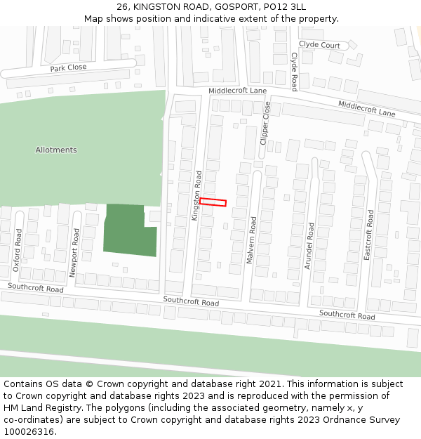 26, KINGSTON ROAD, GOSPORT, PO12 3LL: Location map and indicative extent of plot