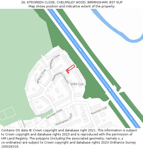 26, KITEGREEN CLOSE, CHELMSLEY WOOD, BIRMINGHAM, B37 6UP: Location map and indicative extent of plot