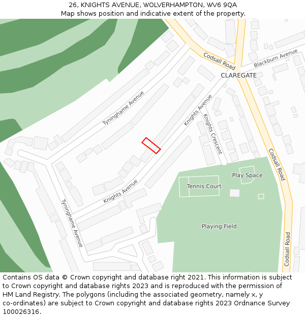 26, KNIGHTS AVENUE, WOLVERHAMPTON, WV6 9QA: Location map and indicative extent of plot