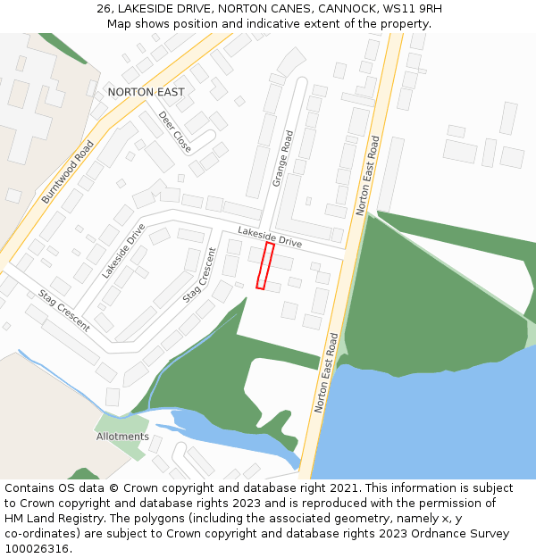 26, LAKESIDE DRIVE, NORTON CANES, CANNOCK, WS11 9RH: Location map and indicative extent of plot