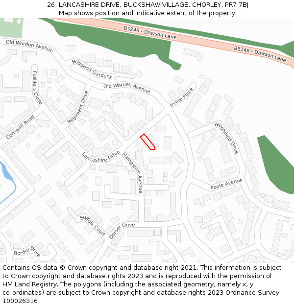 26, LANCASHIRE DRIVE, BUCKSHAW VILLAGE, CHORLEY, PR7 7BJ: Location map and indicative extent of plot