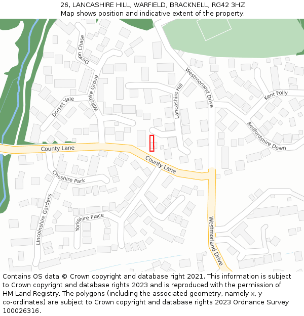 26, LANCASHIRE HILL, WARFIELD, BRACKNELL, RG42 3HZ: Location map and indicative extent of plot