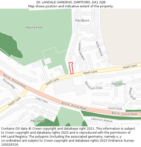 26, LANDALE GARDENS, DARTFORD, DA1 2QB: Location map and indicative extent of plot