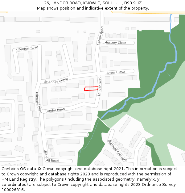 26, LANDOR ROAD, KNOWLE, SOLIHULL, B93 9HZ: Location map and indicative extent of plot