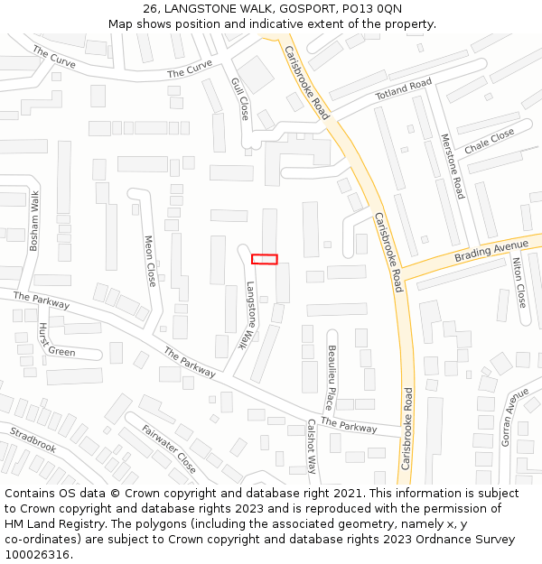 26, LANGSTONE WALK, GOSPORT, PO13 0QN: Location map and indicative extent of plot