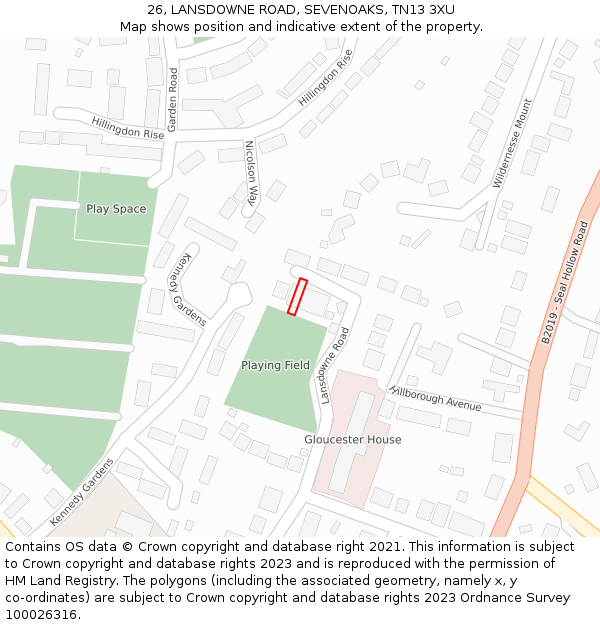 26, LANSDOWNE ROAD, SEVENOAKS, TN13 3XU: Location map and indicative extent of plot