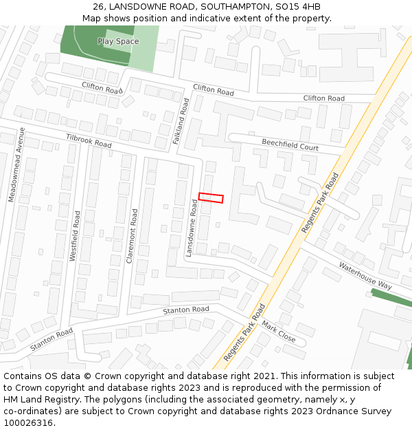 26, LANSDOWNE ROAD, SOUTHAMPTON, SO15 4HB: Location map and indicative extent of plot