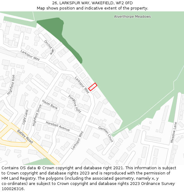 26, LARKSPUR WAY, WAKEFIELD, WF2 0FD: Location map and indicative extent of plot