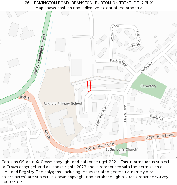 26, LEAMINGTON ROAD, BRANSTON, BURTON-ON-TRENT, DE14 3HX: Location map and indicative extent of plot