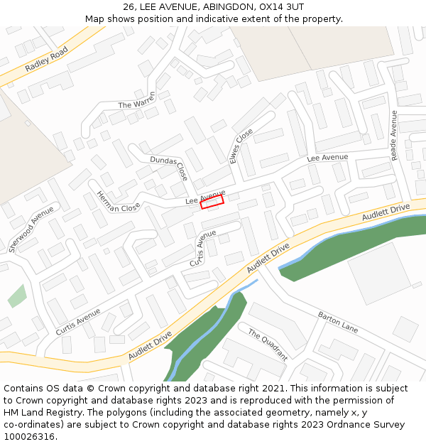 26, LEE AVENUE, ABINGDON, OX14 3UT: Location map and indicative extent of plot