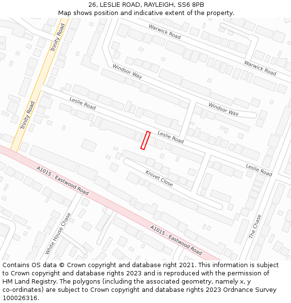 26, LESLIE ROAD, RAYLEIGH, SS6 8PB: Location map and indicative extent of plot