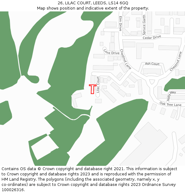 26, LILAC COURT, LEEDS, LS14 6GQ: Location map and indicative extent of plot