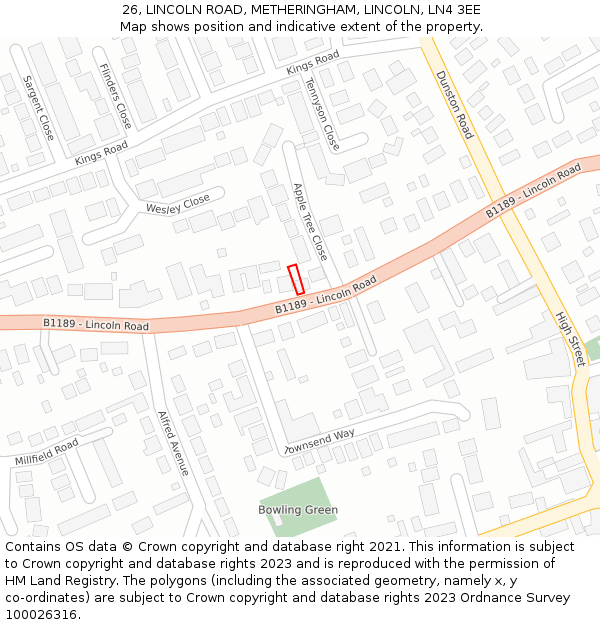 26, LINCOLN ROAD, METHERINGHAM, LINCOLN, LN4 3EE: Location map and indicative extent of plot