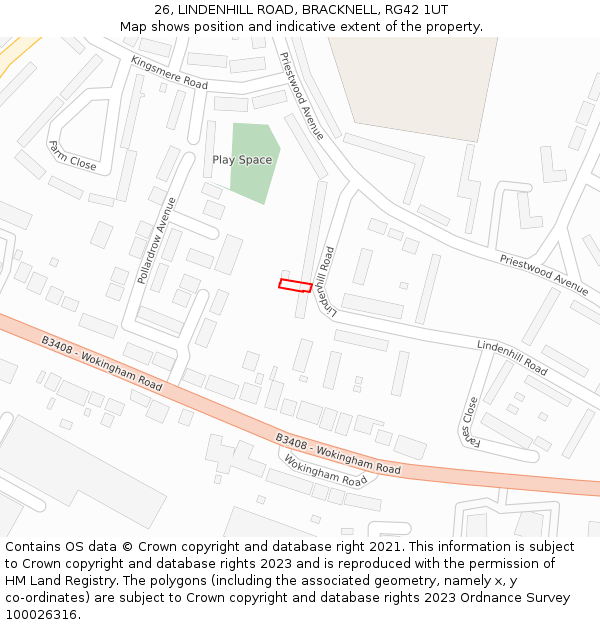 26, LINDENHILL ROAD, BRACKNELL, RG42 1UT: Location map and indicative extent of plot