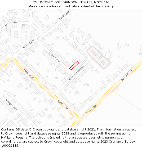 26, LINTON CLOSE, FARNDON, NEWARK, NG24 4TQ: Location map and indicative extent of plot