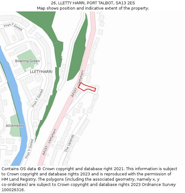 26, LLETTY HARRI, PORT TALBOT, SA13 2ES: Location map and indicative extent of plot
