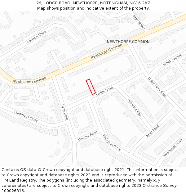 26, LODGE ROAD, NEWTHORPE, NOTTINGHAM, NG16 2AZ: Location map and indicative extent of plot