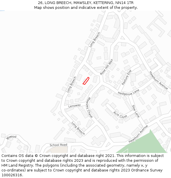 26, LONG BREECH, MAWSLEY, KETTERING, NN14 1TR: Location map and indicative extent of plot