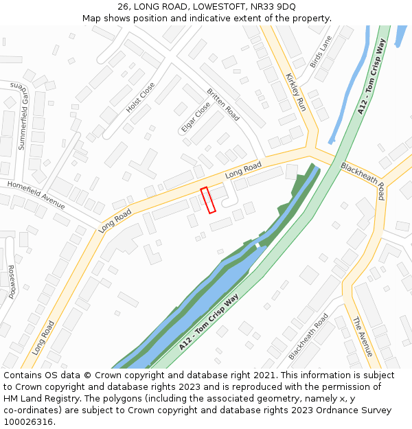 26, LONG ROAD, LOWESTOFT, NR33 9DQ: Location map and indicative extent of plot