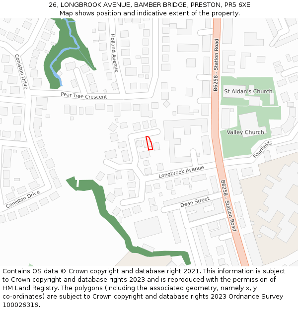 26, LONGBROOK AVENUE, BAMBER BRIDGE, PRESTON, PR5 6XE: Location map and indicative extent of plot