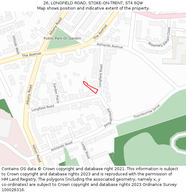 26, LONGFIELD ROAD, STOKE-ON-TRENT, ST4 6QW: Location map and indicative extent of plot