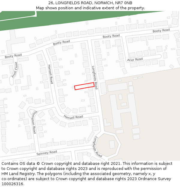26, LONGFIELDS ROAD, NORWICH, NR7 0NB: Location map and indicative extent of plot