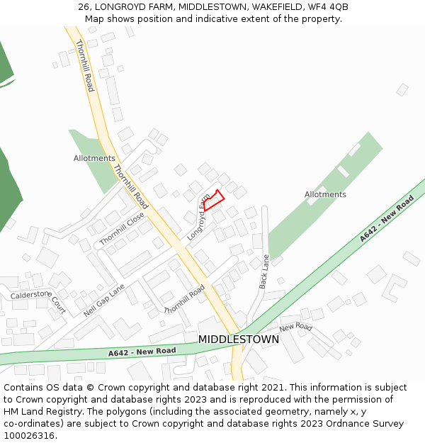 26, LONGROYD FARM, MIDDLESTOWN, WAKEFIELD, WF4 4QB: Location map and indicative extent of plot