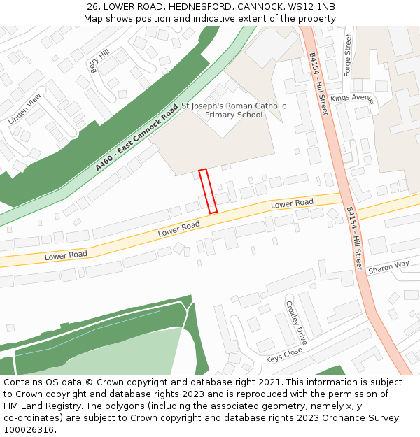 26, LOWER ROAD, HEDNESFORD, CANNOCK, WS12 1NB: Location map and indicative extent of plot