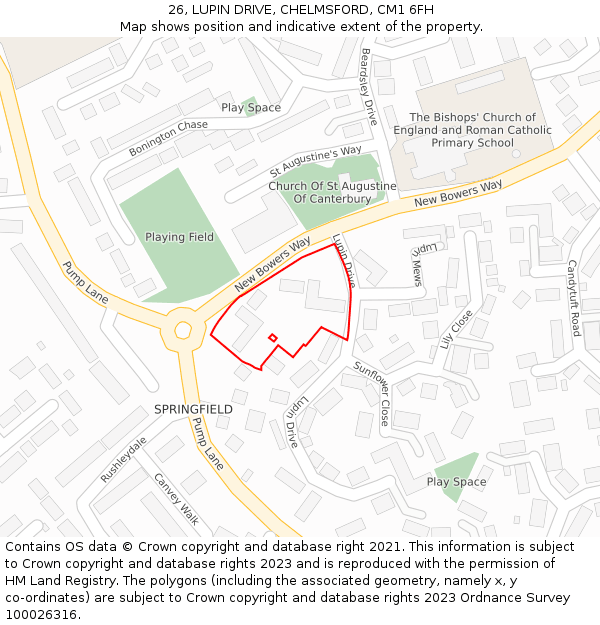 26, LUPIN DRIVE, CHELMSFORD, CM1 6FH: Location map and indicative extent of plot