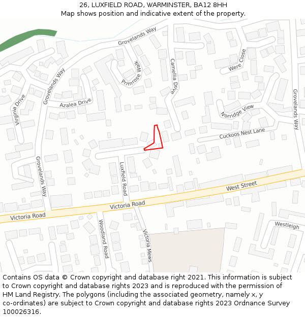 26, LUXFIELD ROAD, WARMINSTER, BA12 8HH: Location map and indicative extent of plot
