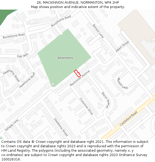 26, MACKINNON AVENUE, NORMANTON, WF6 2HP: Location map and indicative extent of plot