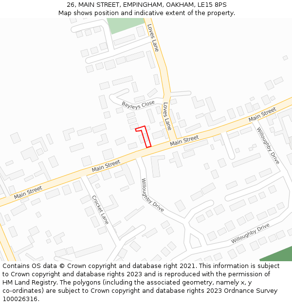 26, MAIN STREET, EMPINGHAM, OAKHAM, LE15 8PS: Location map and indicative extent of plot
