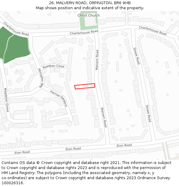 26, MALVERN ROAD, ORPINGTON, BR6 9HB: Location map and indicative extent of plot