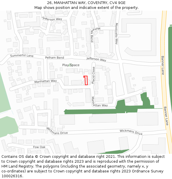 26, MANHATTAN WAY, COVENTRY, CV4 9GE: Location map and indicative extent of plot