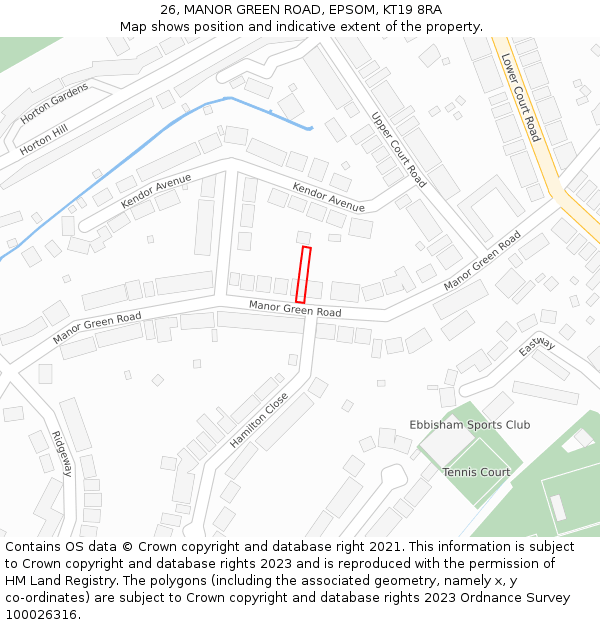 26, MANOR GREEN ROAD, EPSOM, KT19 8RA: Location map and indicative extent of plot