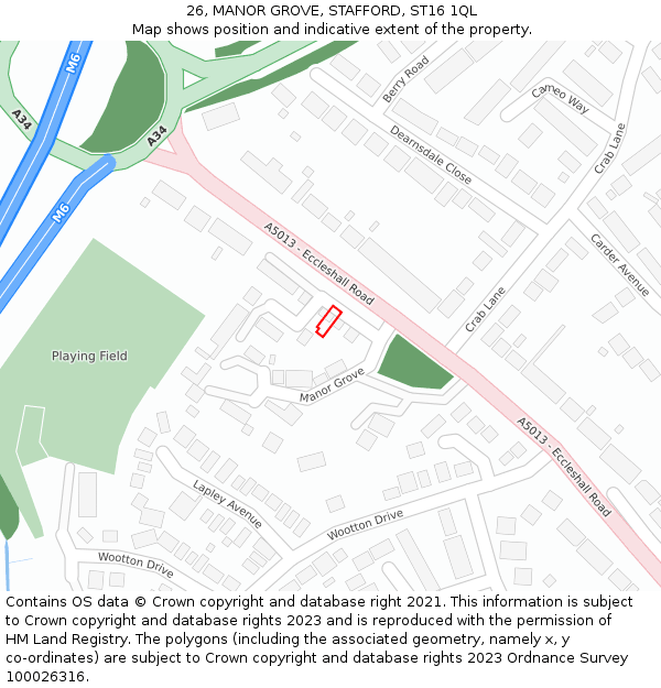 26, MANOR GROVE, STAFFORD, ST16 1QL: Location map and indicative extent of plot
