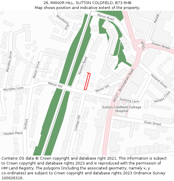 26, MANOR HILL, SUTTON COLDFIELD, B73 6HB: Location map and indicative extent of plot