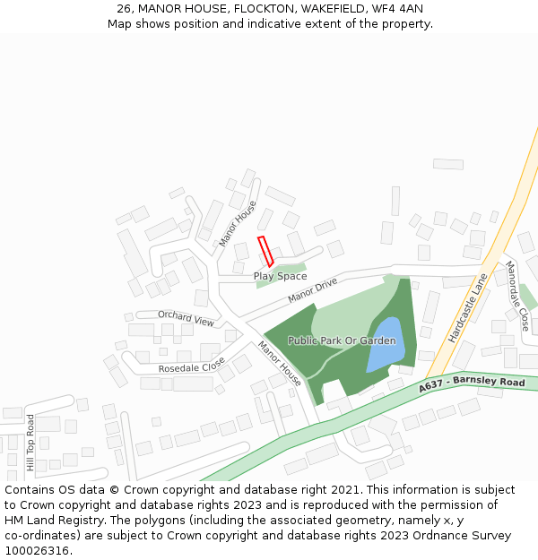 26, MANOR HOUSE, FLOCKTON, WAKEFIELD, WF4 4AN: Location map and indicative extent of plot
