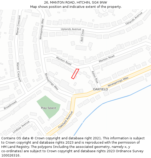 26, MANTON ROAD, HITCHIN, SG4 9NW: Location map and indicative extent of plot
