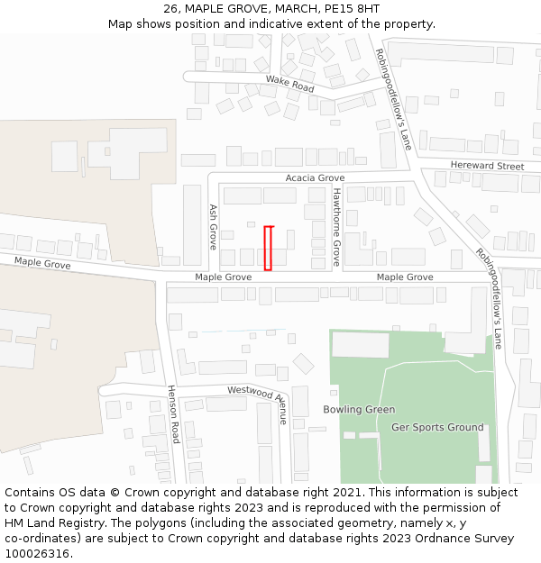 26, MAPLE GROVE, MARCH, PE15 8HT: Location map and indicative extent of plot