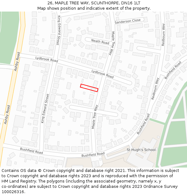26, MAPLE TREE WAY, SCUNTHORPE, DN16 1LT: Location map and indicative extent of plot
