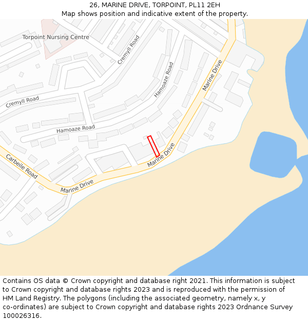 26, MARINE DRIVE, TORPOINT, PL11 2EH: Location map and indicative extent of plot