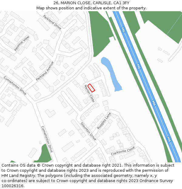 26, MARION CLOSE, CARLISLE, CA1 3FY: Location map and indicative extent of plot