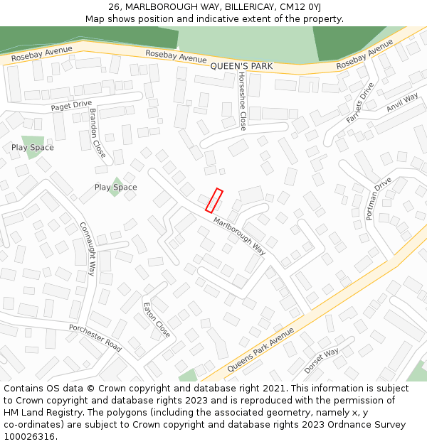 26, MARLBOROUGH WAY, BILLERICAY, CM12 0YJ: Location map and indicative extent of plot