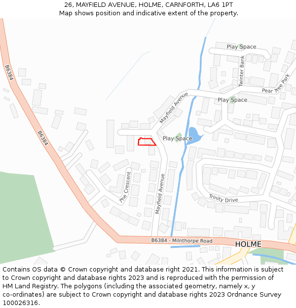 26, MAYFIELD AVENUE, HOLME, CARNFORTH, LA6 1PT: Location map and indicative extent of plot